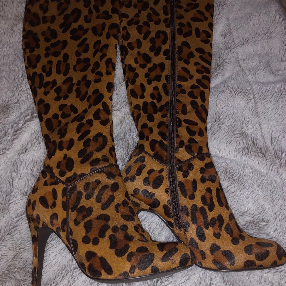Calf hair tall boots with zipper